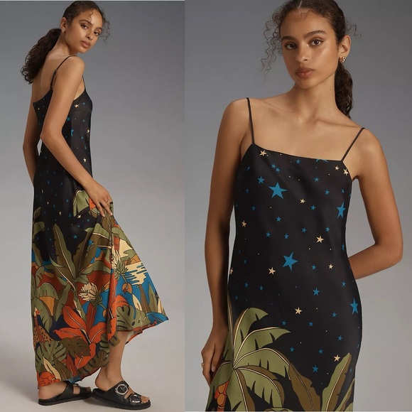 NWT Farm Rio Anthropologie Floral Maxi Slip Dress - Picture 2 of 10
